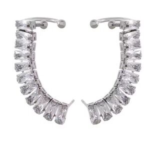 Anthropologie Silver/Tone Crystal Baguette Cuff Earrings